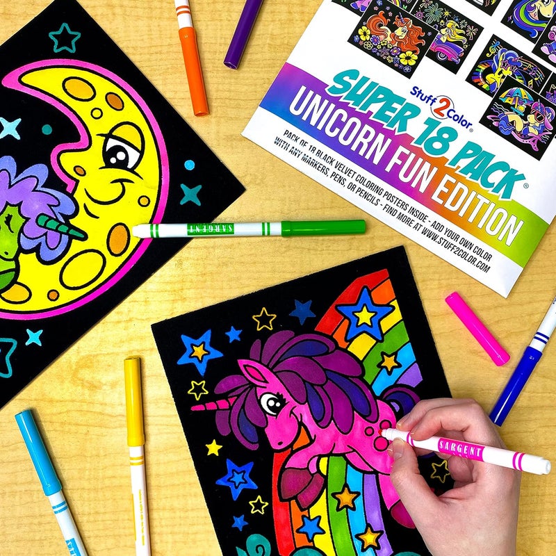 Stuff2Color Super Pack of 18 Fuzzy Velvet Coloring Posters (Unicorn Fun Edition) - Great for Family Time, Arts and Crafts, Travel, Quiet Time, Sharing, Parties [All Ages: Kids, Girls, Adults, Toddlers, Teens] - Image 3